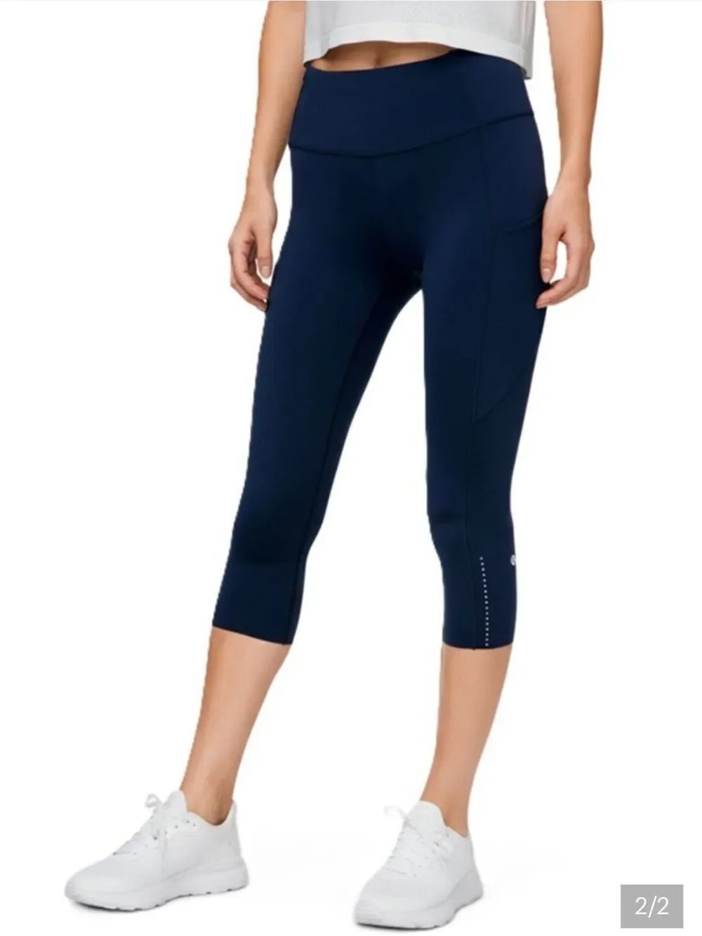 Lululemon Fast & Free Crop Legging Pockets Navy Blue Womens 8